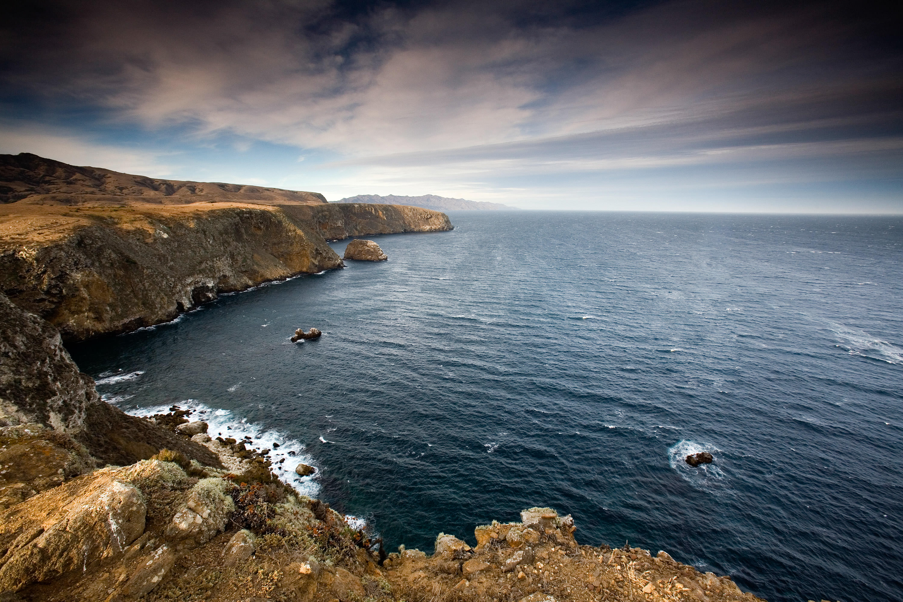View of the santa cruz island rocky coast. 