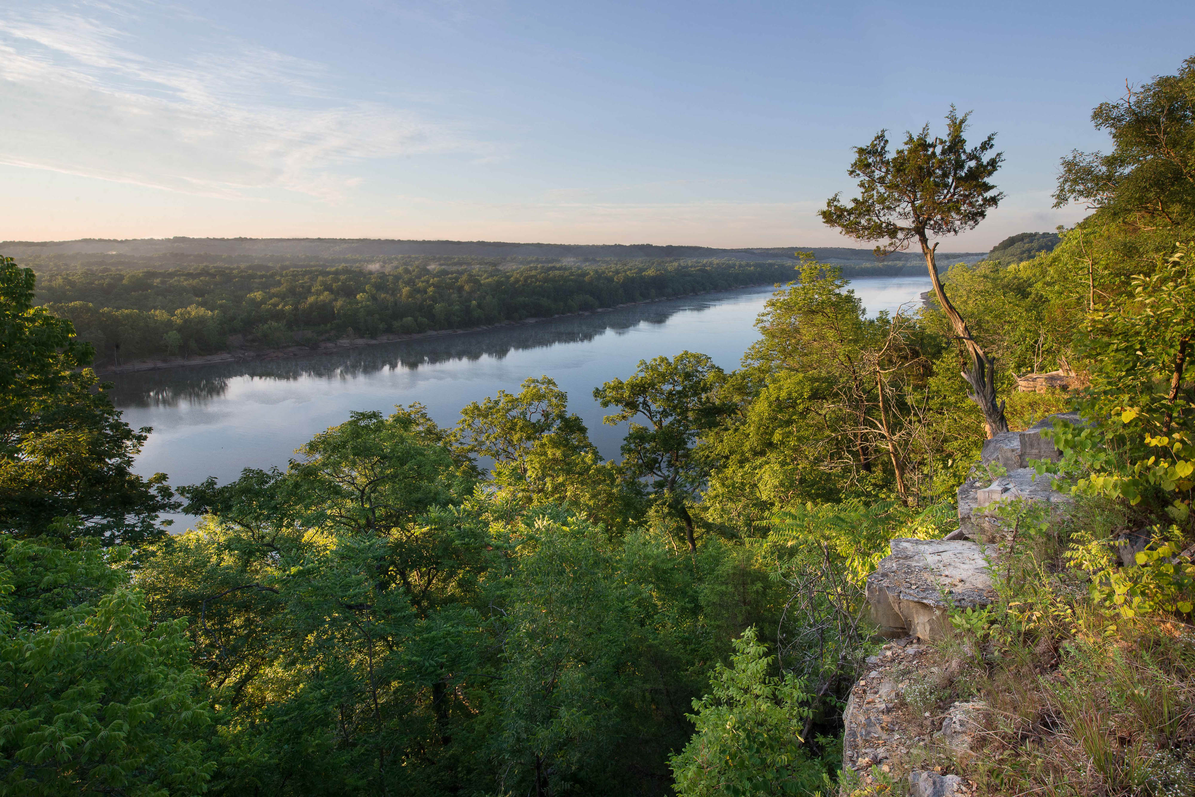 High cliff overlooking river.