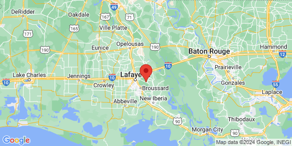 Map with marker: Located approximately halfway between the town of Breaux Bridge and the city of Lafayette. 