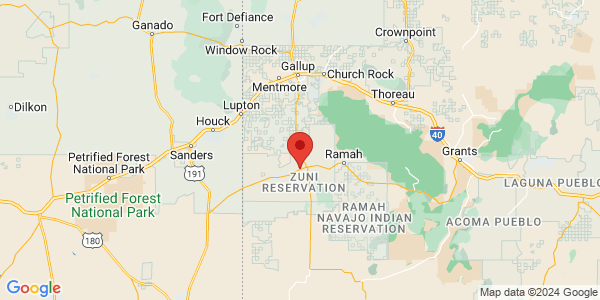 Map with marker: Rio Nutria Preserve is adjacent to tribal lands of the Zuni Tribe.