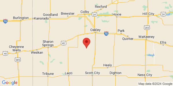 Map with marker: Map thumbnail of location of Smoky Valley Ranch in Kansas.