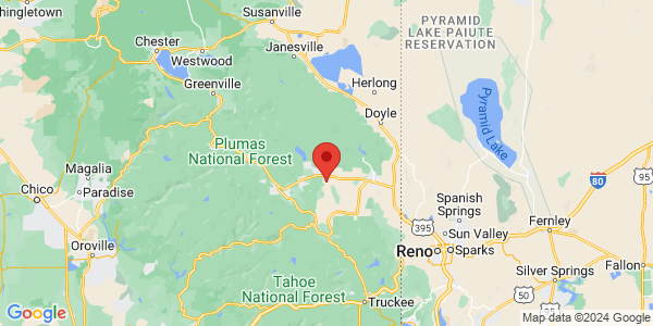 Map with marker: The Sierra Valley Preserve can be found at the headwaters of the Middle Fork of the Feather River. 