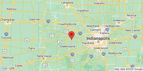 Map with marker: Big Walnut is just an hour's drive from Indianapolis.