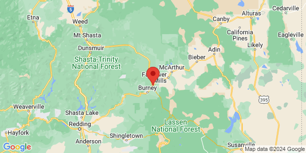 Map with marker: At the edge of Lassen National Forest.