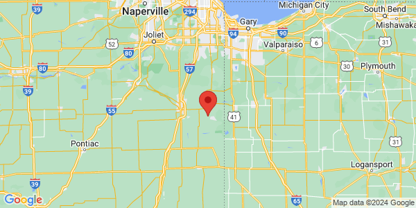 Map with marker: Kankakee Sands is a bi-state preserve that stretches across the Illinois-Indiana border.
