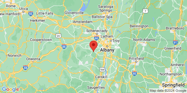 Map with marker: In Albany County, NY near the hamlet of Clarksville.
