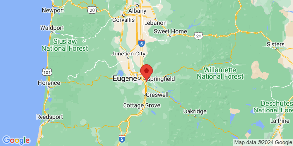 Map with marker: Where the middle fork of the Willamette River meets the coastal folk, in Eugene. 
