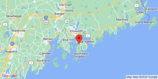 Map with marker: Explore mature woods and rocky beaches on Mount Desert Island.
